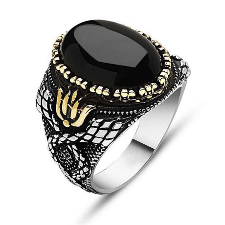 Men's Ring - Black Onyx Sterling Silver Ottoman Statement
