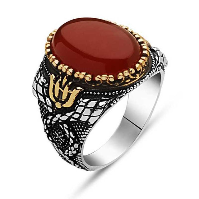 Premium Men's Agate Stone Silver Ring