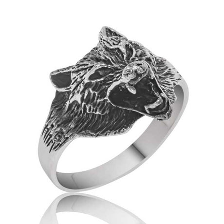 Premium Men's Silver Wolf Head Ring