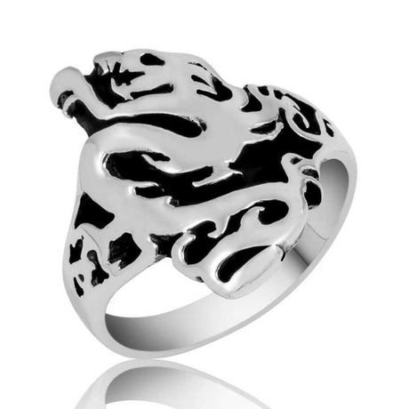 Premium Sterling Silver Flaming Dragon Mens Ring