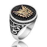 Men's Ring - Sterling Silver Black Zircon Ottoman Emblem Statement
