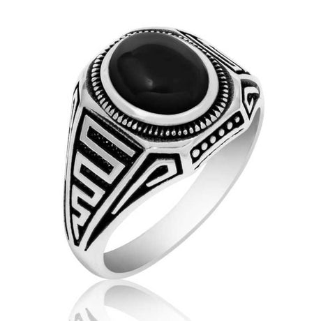 Men's Ring - Sterling Silver Black Onyx Geometric Statement