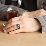 Sterling Silver Men's Ring - Black Enamel Lion Head Design