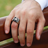 Sterling Silver Men's Ring - Black Enamel Lion Head Design