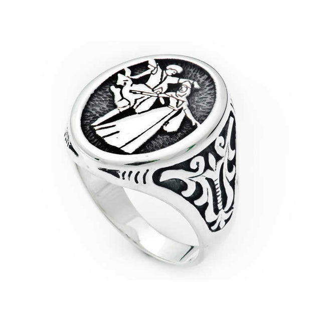 Men's Sterling Silver Circassian Dance Engraved Ring