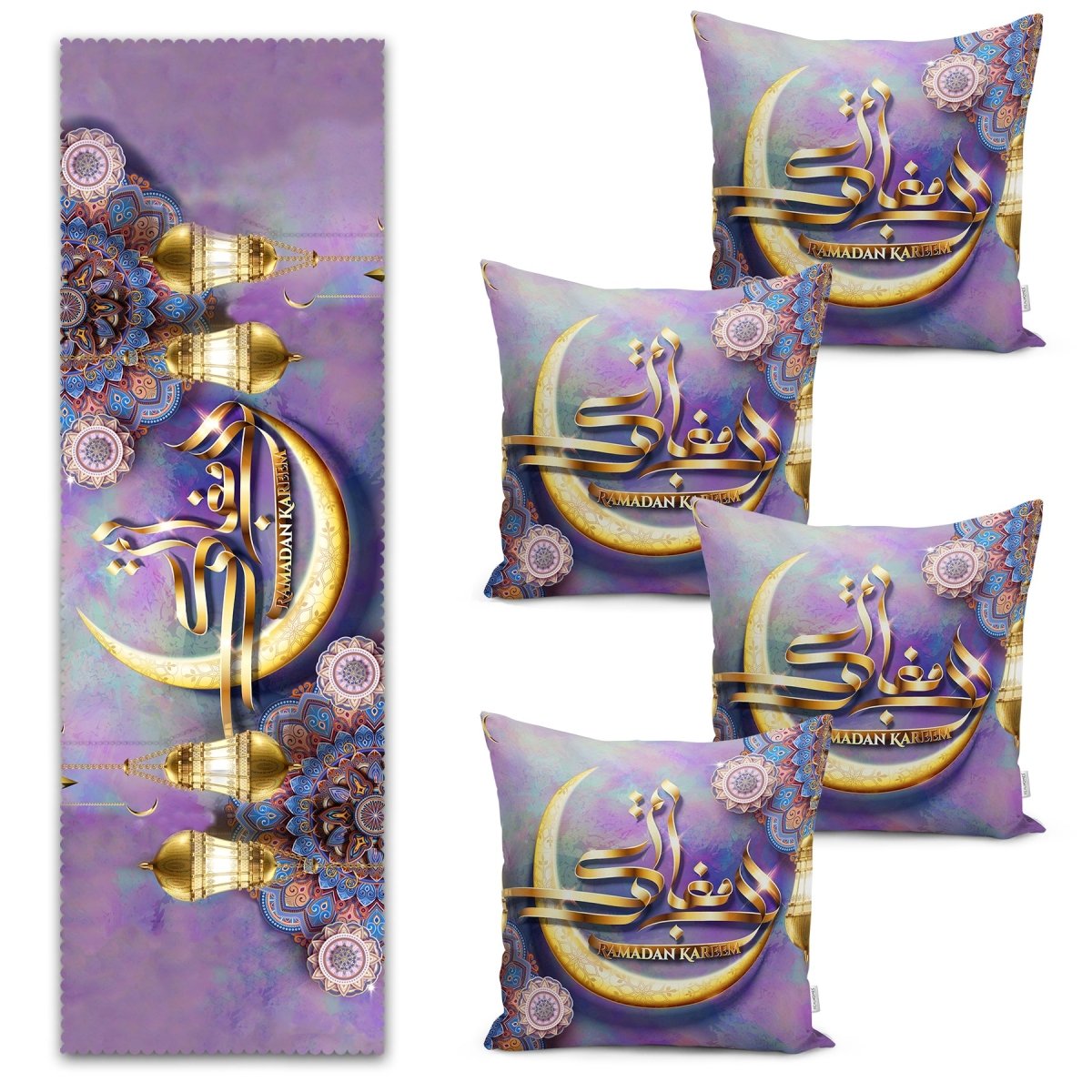 Mubarak Ramadan Kareem Themed Runner and Cushion Pillow Cover Set - TryAladdin