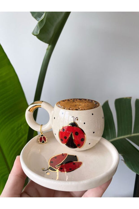 Mugtasarim Premium 24K Gold Gilded Ladybug Turkish Coffee Cup Pair - TryAladdin