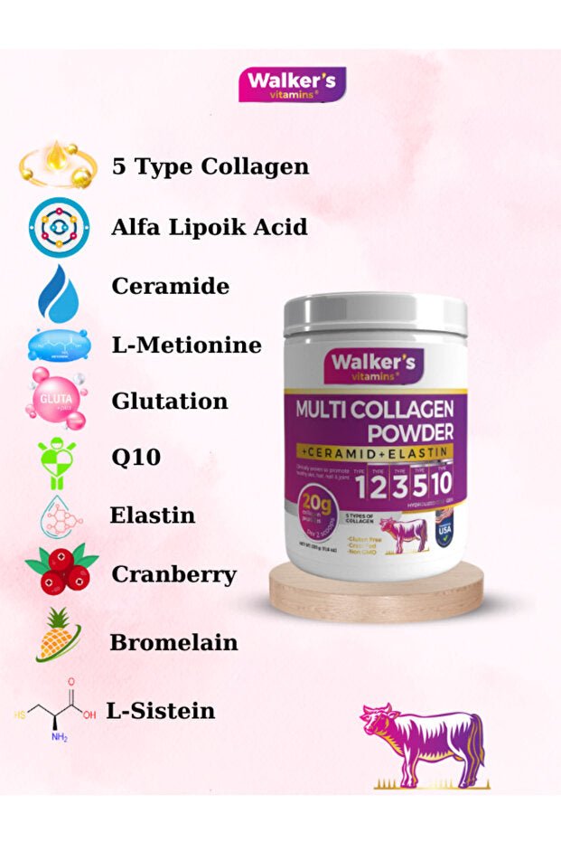 Multi Collagen Powder - 5 Types, Ceramide & Elastin, 330g - TryAladdin