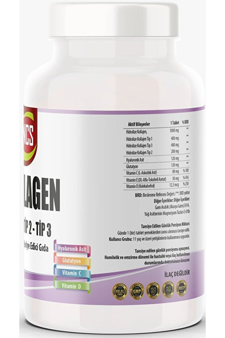 Multi Collagen Type 1, 2, 3 with Hyaluronic Acid & Vitamins - 180 Tablets - TryAladdin