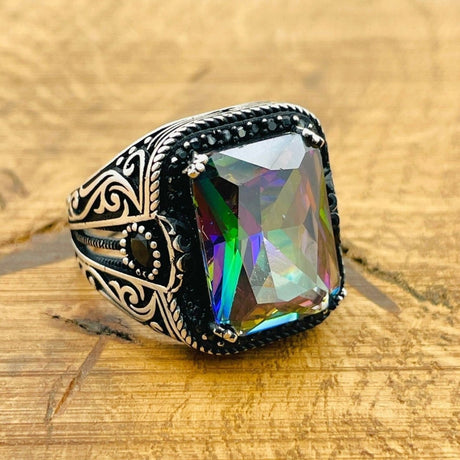 Multi Color Silver Ring