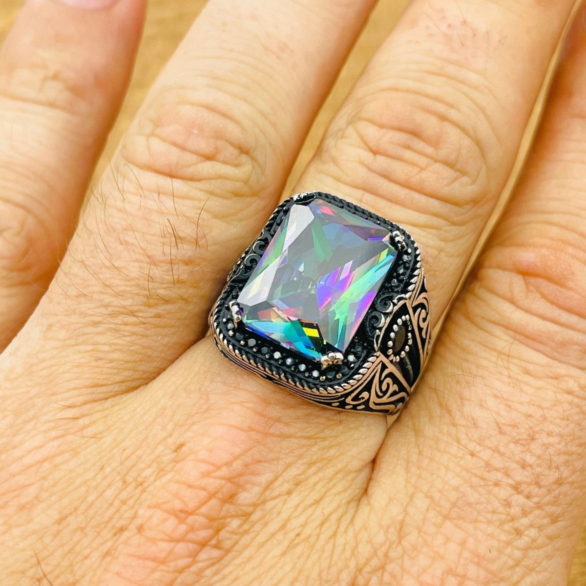 Multi Color Silver Ring