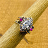 Multi Stone Reversible Ring, Red Ruby and White Zircon