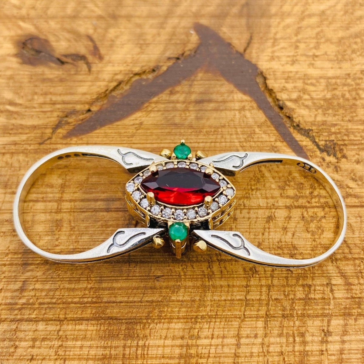 Multi Stone Reversible Ring, Red Ruby and White Zircon