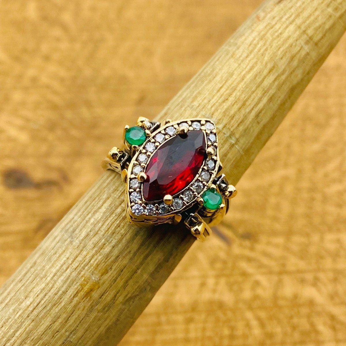 Multi Stone Reversible Ring, Red Ruby and White Zircon