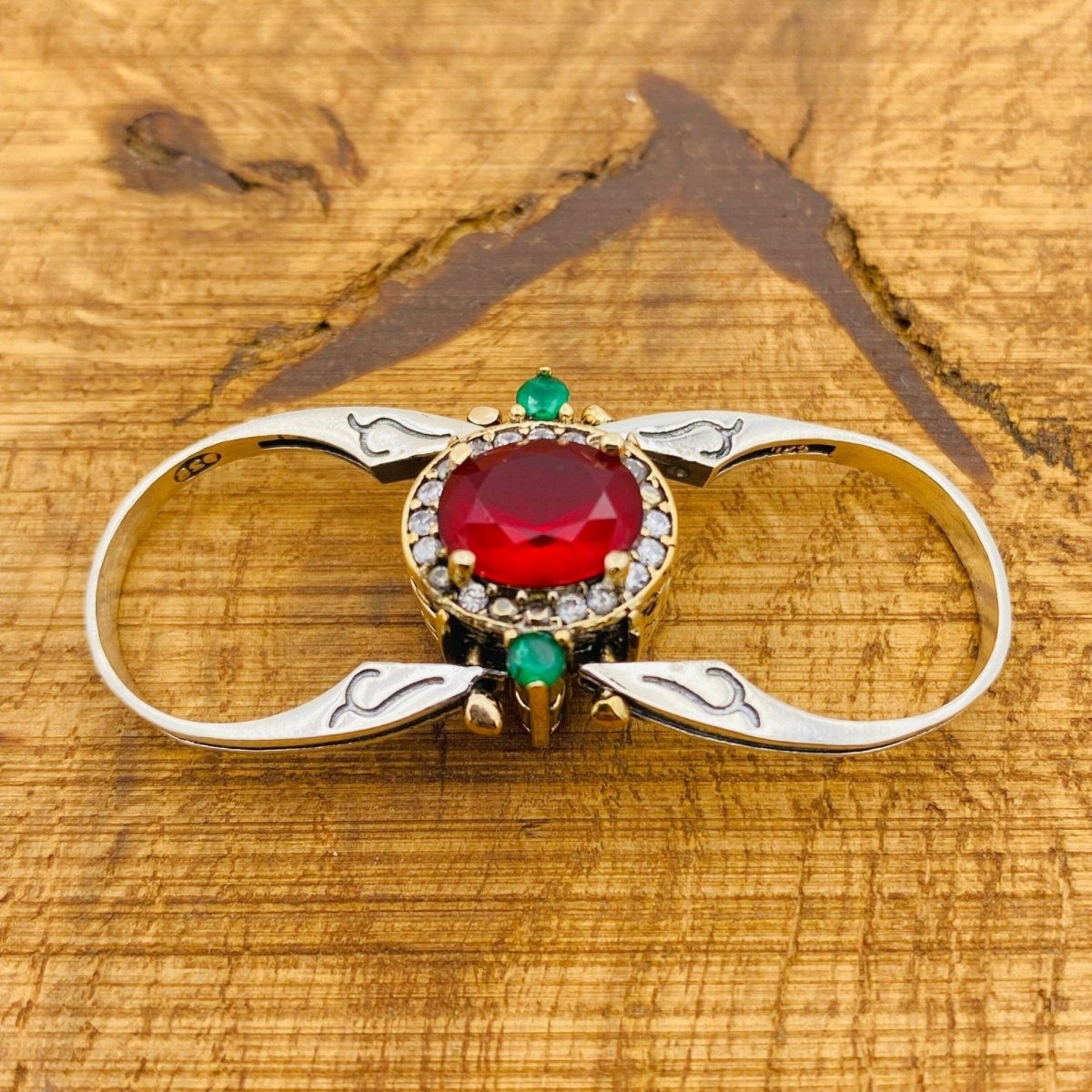 Multi Stone Ring, Emerald & Ruby Oval - TryAladdin