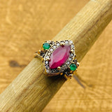 Multi Stone Ring, Green Emerald and Pink Ruby