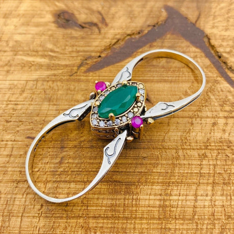 Multi Stone Ring, Green Emerald and Pink Ruby