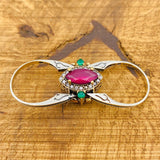 Multi Stone Ring, Green Emerald and Pink Ruby