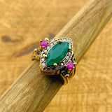 Multi Stone Ring, Green Emerald and Pink Ruby