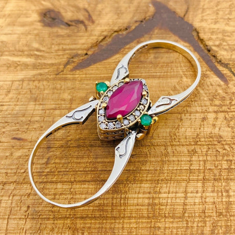 Multi Stone Ring, Green Emerald and Pink Ruby