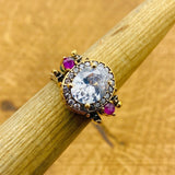 Multi Stone Ring, White Zircon & Citrine Oval