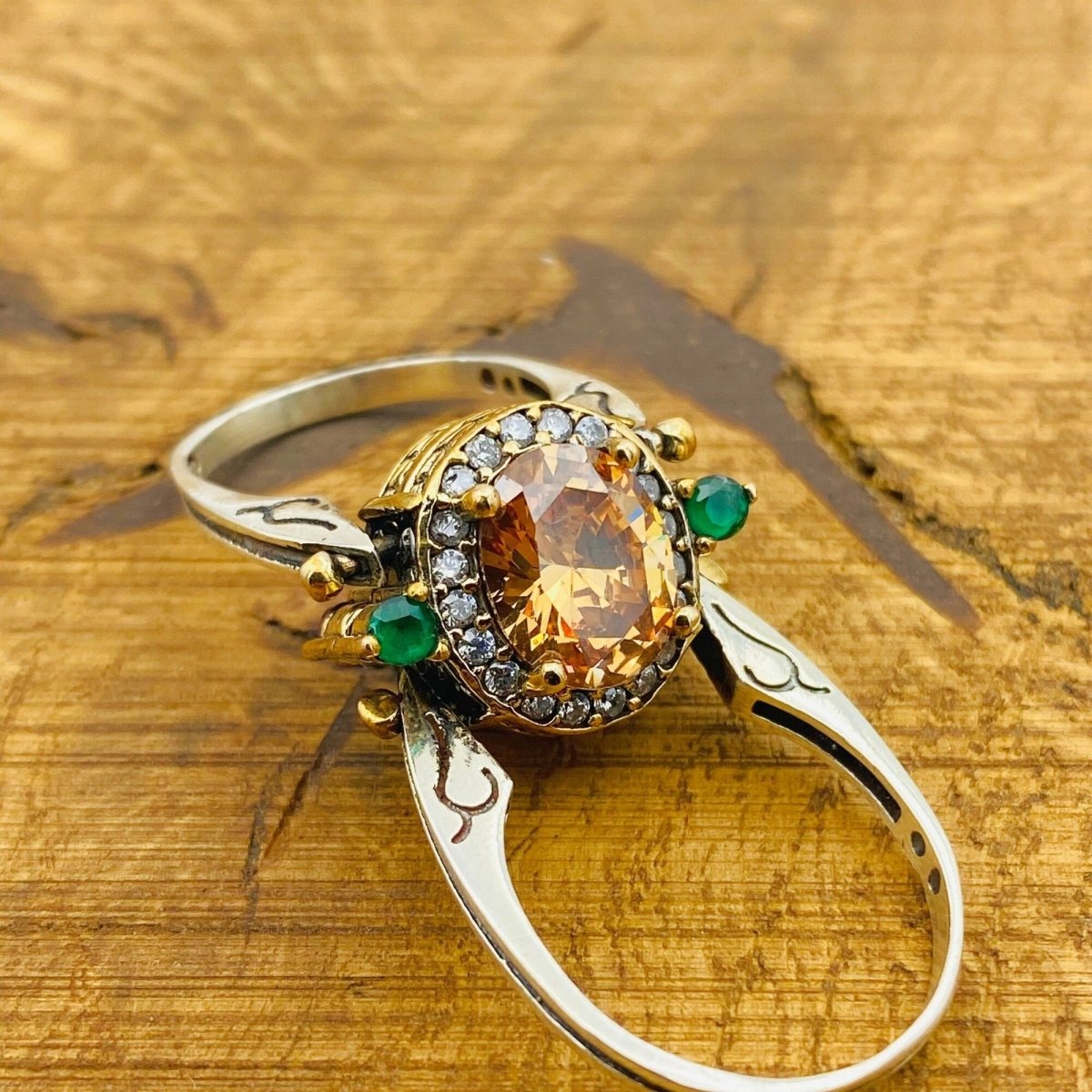 Multi Stone Ring, White Zircon & Citrine Oval