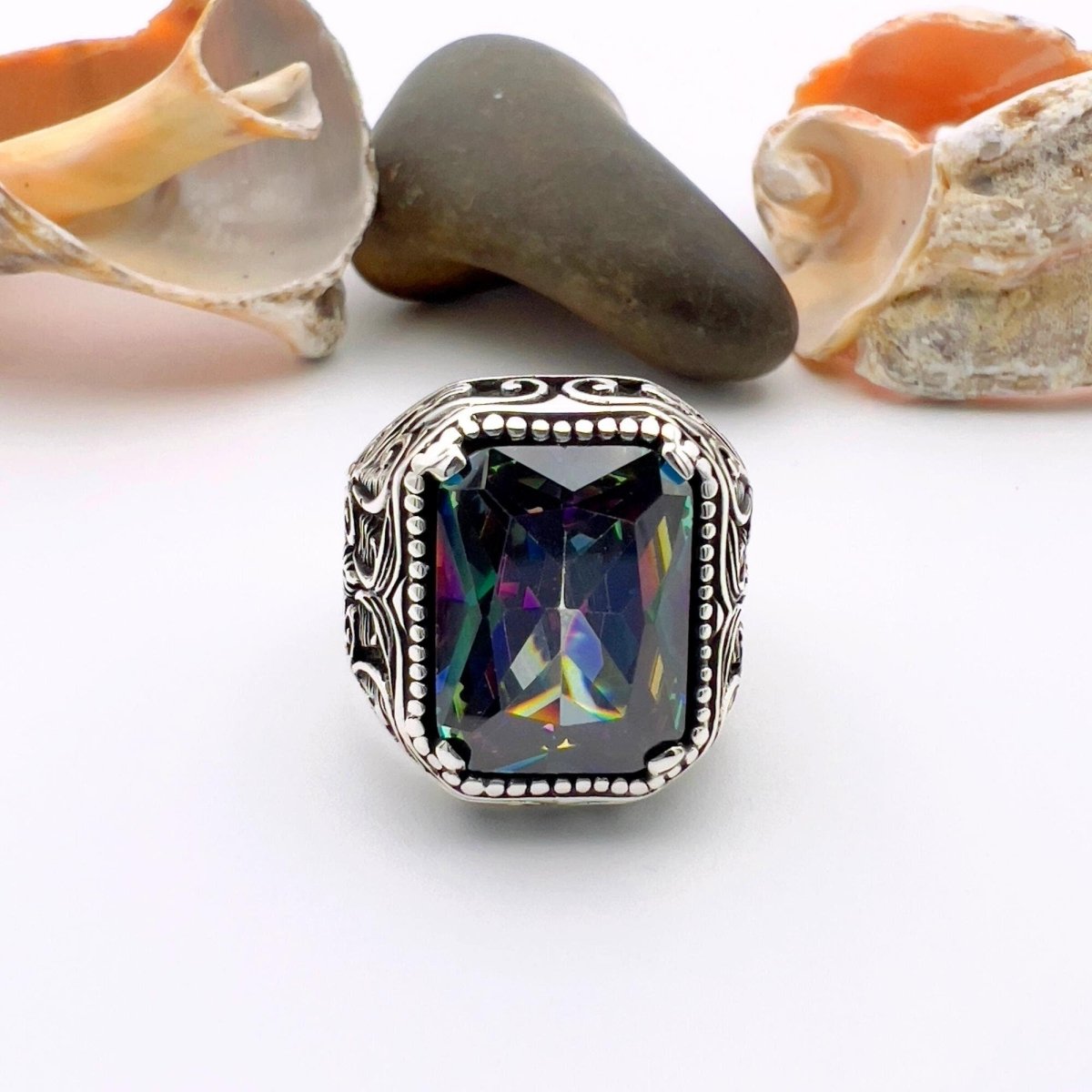 Mystic Topaz Stone Men's Ring