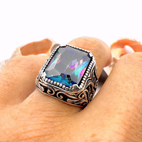 Mystic Topaz Stone Men's Ring