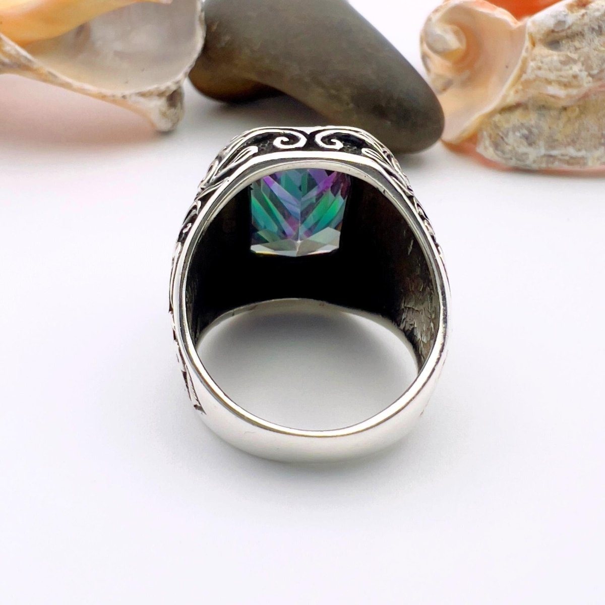 Mystic Topaz Stone Men's Ring