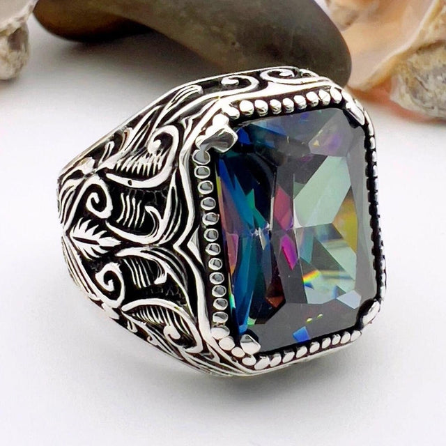 Mystic Topaz Stone Men's Ring