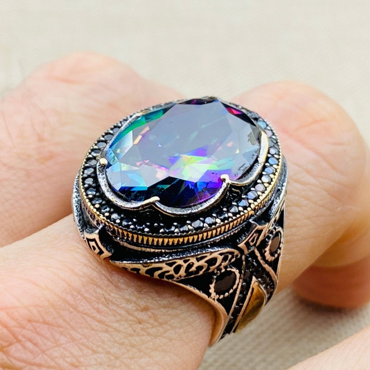 Mystic Topaz Stone Men's Silver Ring TryAladdin