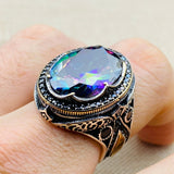 Mystic Topaz Stone Men's Silver Ring