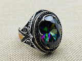 Mystic Topaz Stone Men's Silver Ring