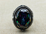 Mystic Topaz Stone Men's Silver Ring