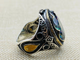 Mystic Topaz Stone Men's Silver Ring