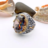 Mystic Topaz Stone Men's Turkish Silver Ring