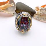 Mystic Topaz Stone Men's Turkish Silver Ring