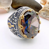 Mystic Topaz Stone Men's Turkish Silver Ring