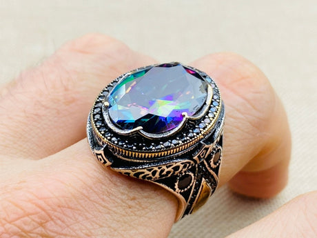 Mystic Topaz Stone Silver Ring