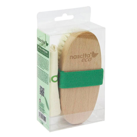 Natural Horsehair Dry Body Brush for Exfoliation & Massage - Green - TryAladdin