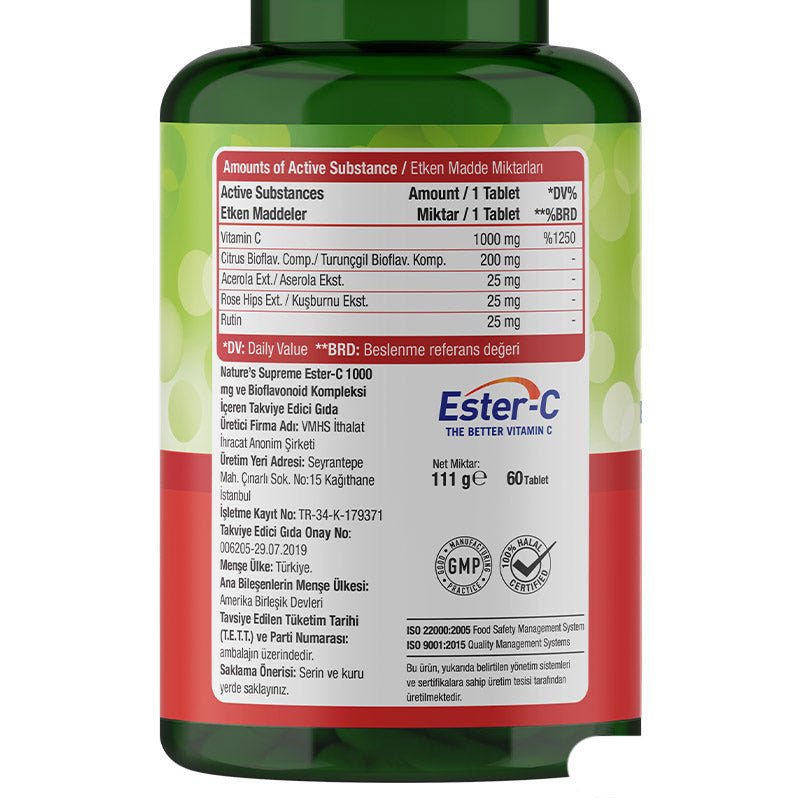 Nature's Supreme Ester - C 1000 mg Vitamin C 60 Tablets