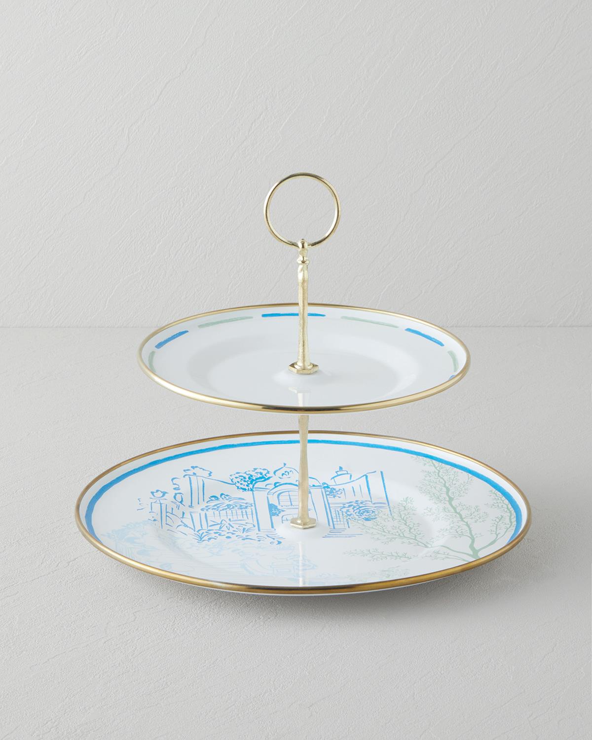 Professional Nautical Enamel Tiered Serving Display Tray Blue
