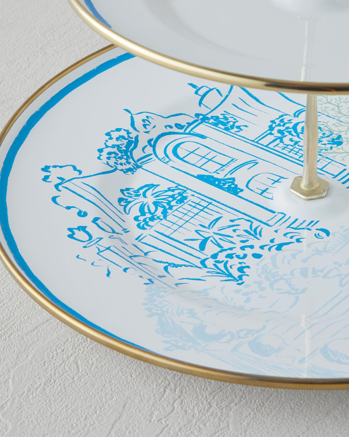 Professional Nautical Enamel Tiered Serving Display Tray Blue
