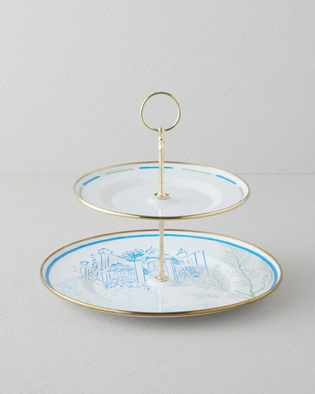 Professional Nautical Enamel Tiered Serving Display Tray Blue