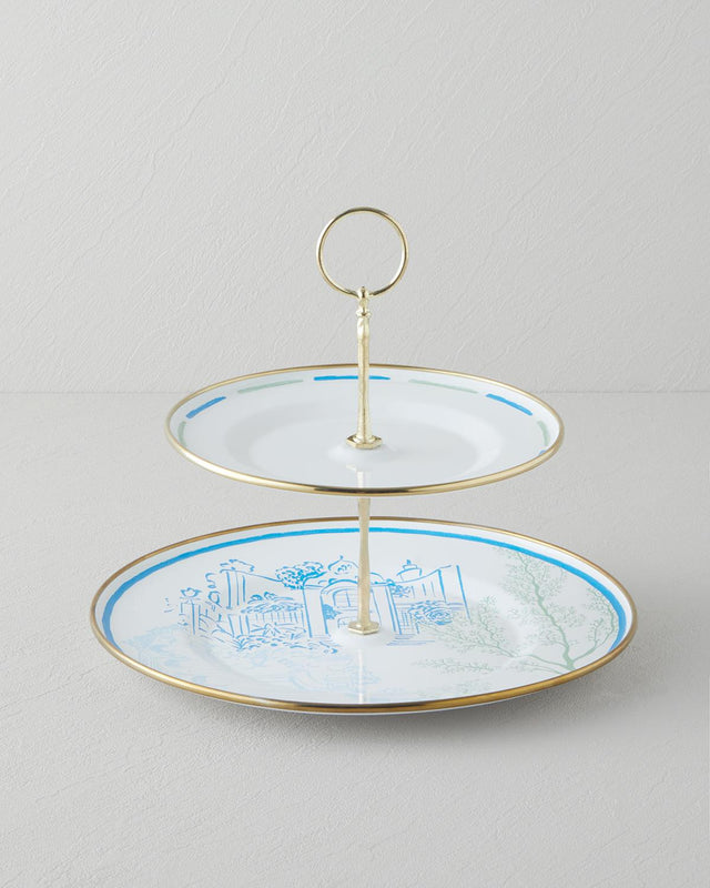 Professional Nautical Enamel Tiered Serving Display Tray Blue