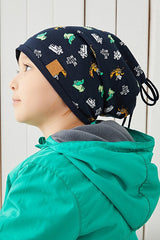 Navy Animal Print Beanie & Neck Warmer Set - 100% cotton - TryAladdin