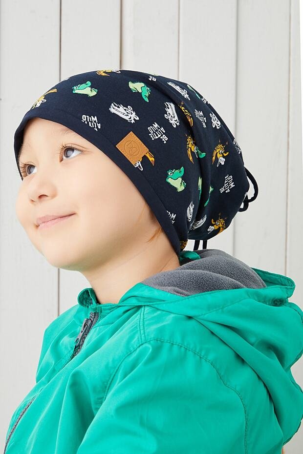 Navy Animal Print Beanie & Neck Warmer Set - 100% cotton - TryAladdin