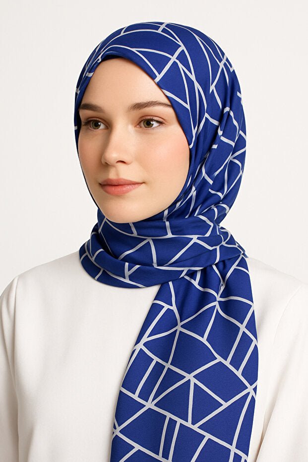 Navy Triangle Pattern Chiffon Shawl - Elegant & Lightweight - TryAladdin