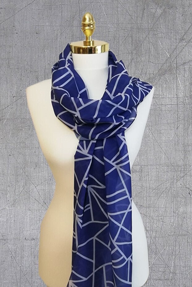 Navy Triangle Pattern Chiffon Shawl - Elegant & Lightweight - TryAladdin