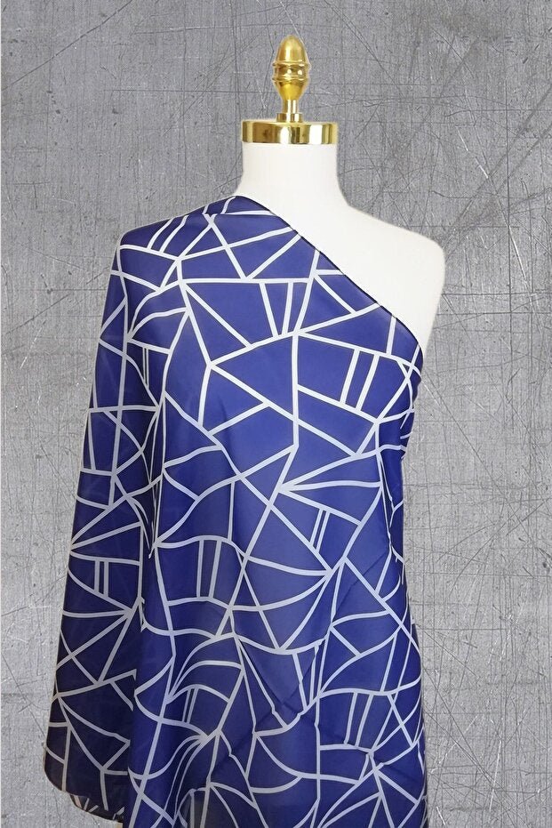 Navy Triangle Pattern Chiffon Shawl - Elegant & Lightweight - TryAladdin